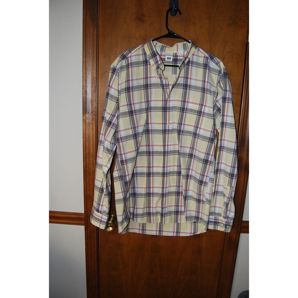 UNIQLO Men's yellow plaid Long Sleeve Shirt Size L EUC